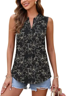 AUSELILY Womens 2025 Summer Tank Tops Causal Ladies V Neck Sleeveless Loose Pleated Shirts Blouse