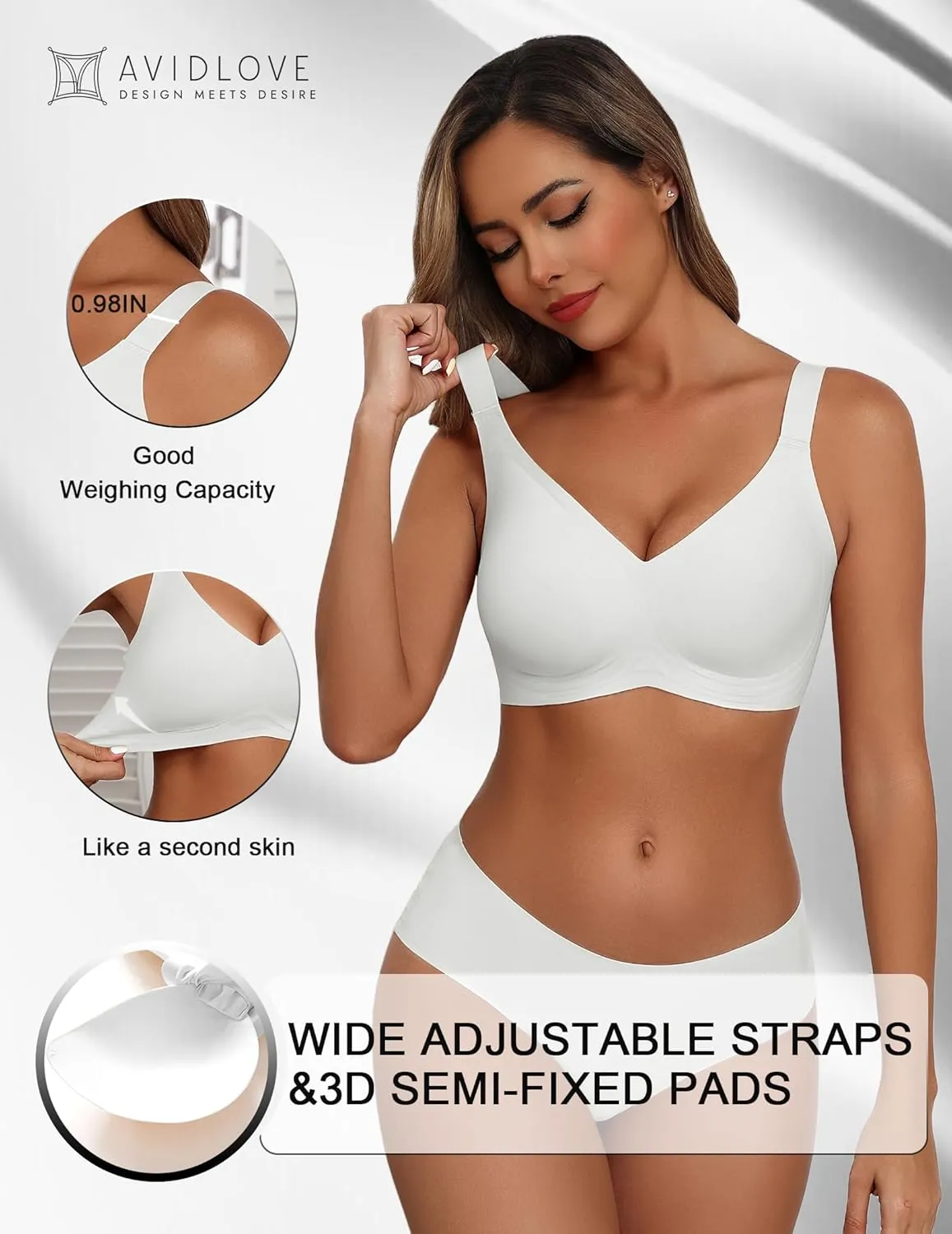 Avidlove Bras for Women Seamless Bra Full Coverage T Shirt Bralettes V Neck Wireless Bra Comfortable Brassiere