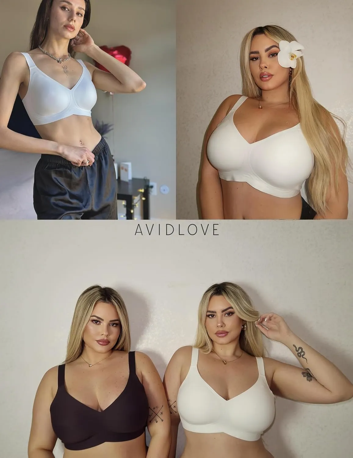Avidlove Bras for Women Seamless Bra Full Coverage T Shirt Bralettes V Neck Wireless Bra Comfortable Brassiere