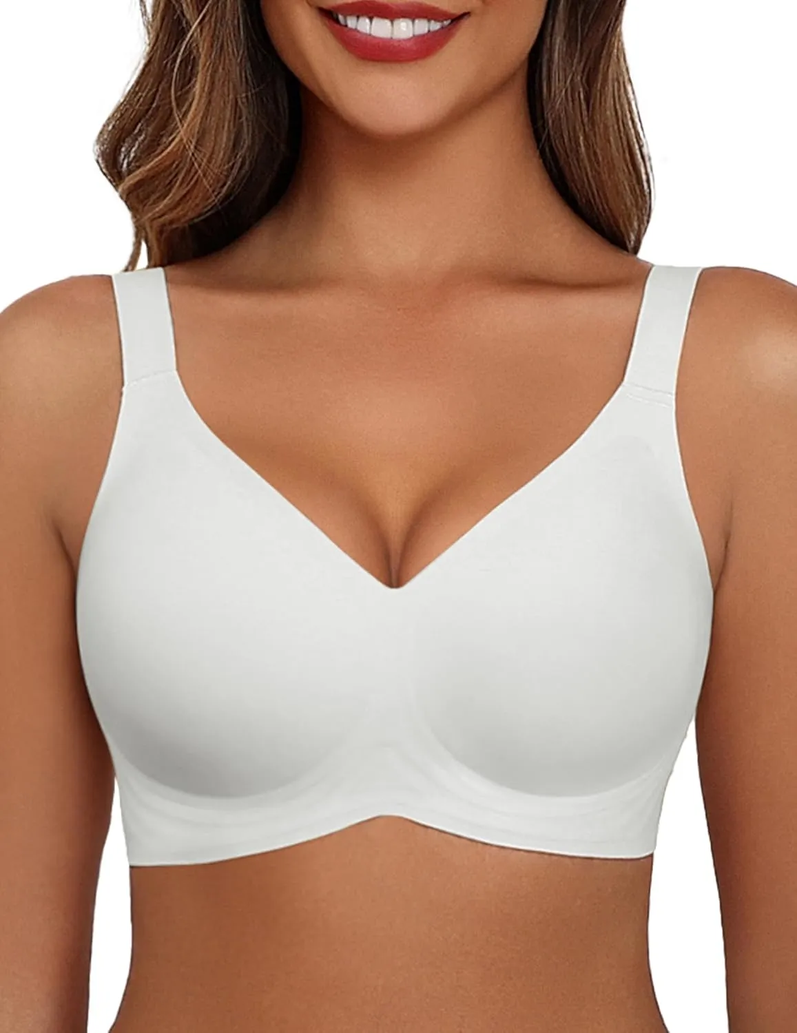 Avidlove Bras for Women Seamless Bra Full Coverage T Shirt Bralettes V Neck Wireless Bra Comfortable Brassiere