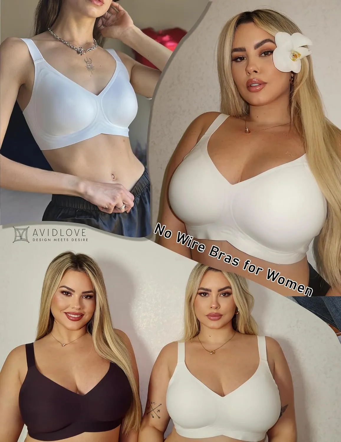 Avidlove Bras for Women Seamless Bra Full Coverage T Shirt Bralettes V Neck Wireless Bra Comfortable Brassiere