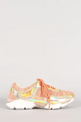 Bamboo Hologram Tweed Lace Up Sneaker