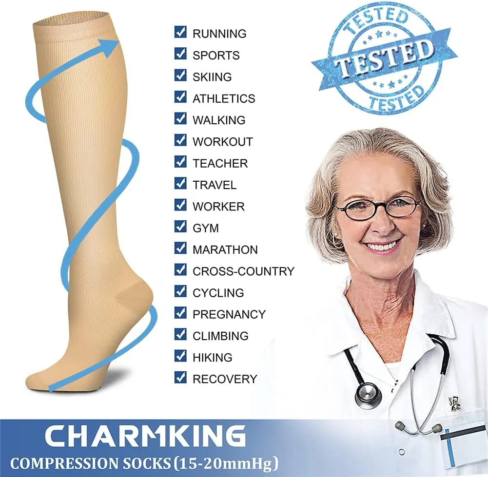CHARMKING Compression Socks for Women & Men Circulation (3 Pairs) 15-20 mmHg is Best Support for Athletic Running Cycling