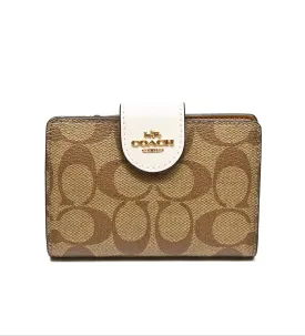 Coach Women's Khaki & Chalk Medium Corner Zip Wallet In Signature Canvas