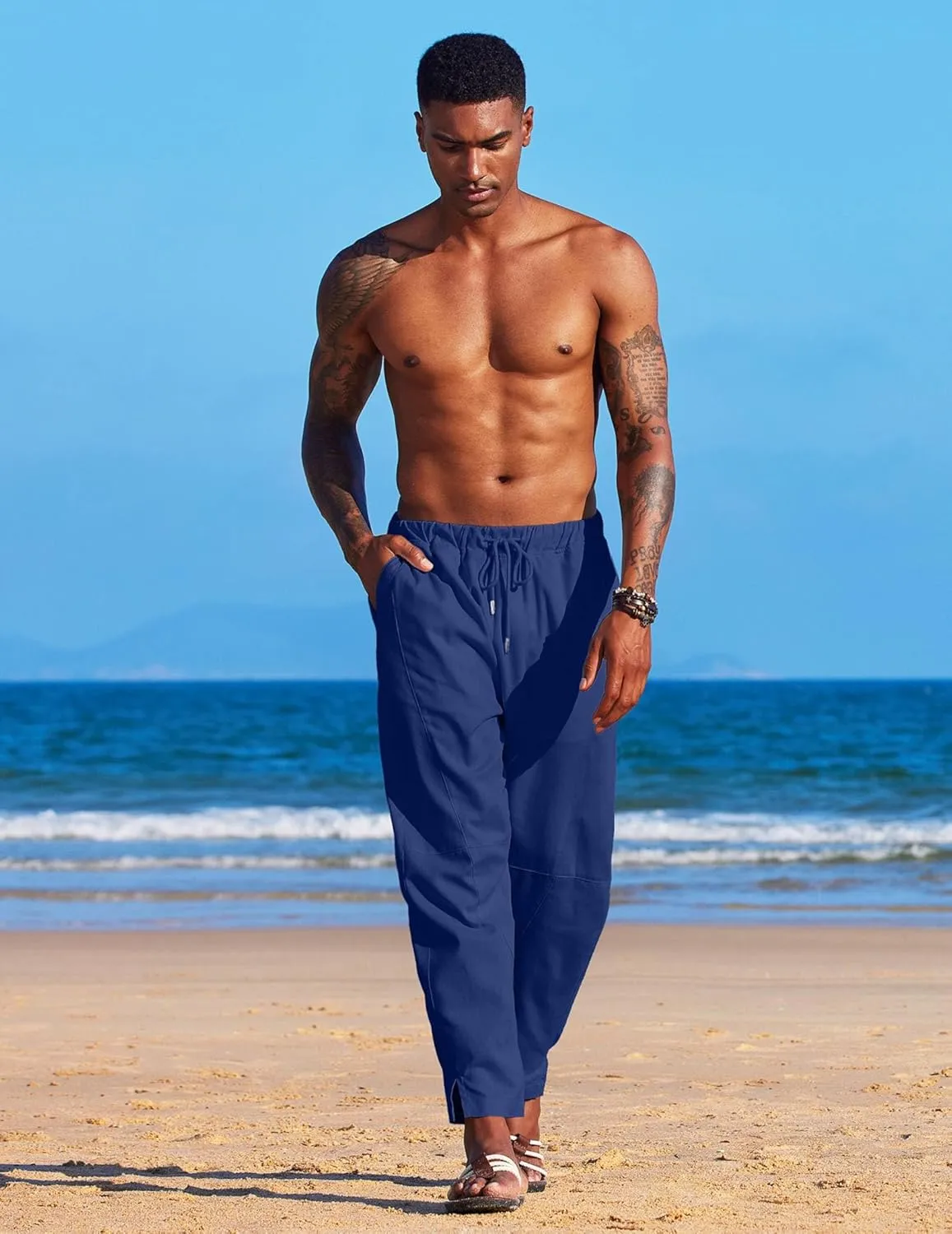 COOFANDY Men's Linen Harem Drawstring Pants Casual Elastic Waist Lightweight Trouser Hippie Summer Beach Yoga Pants