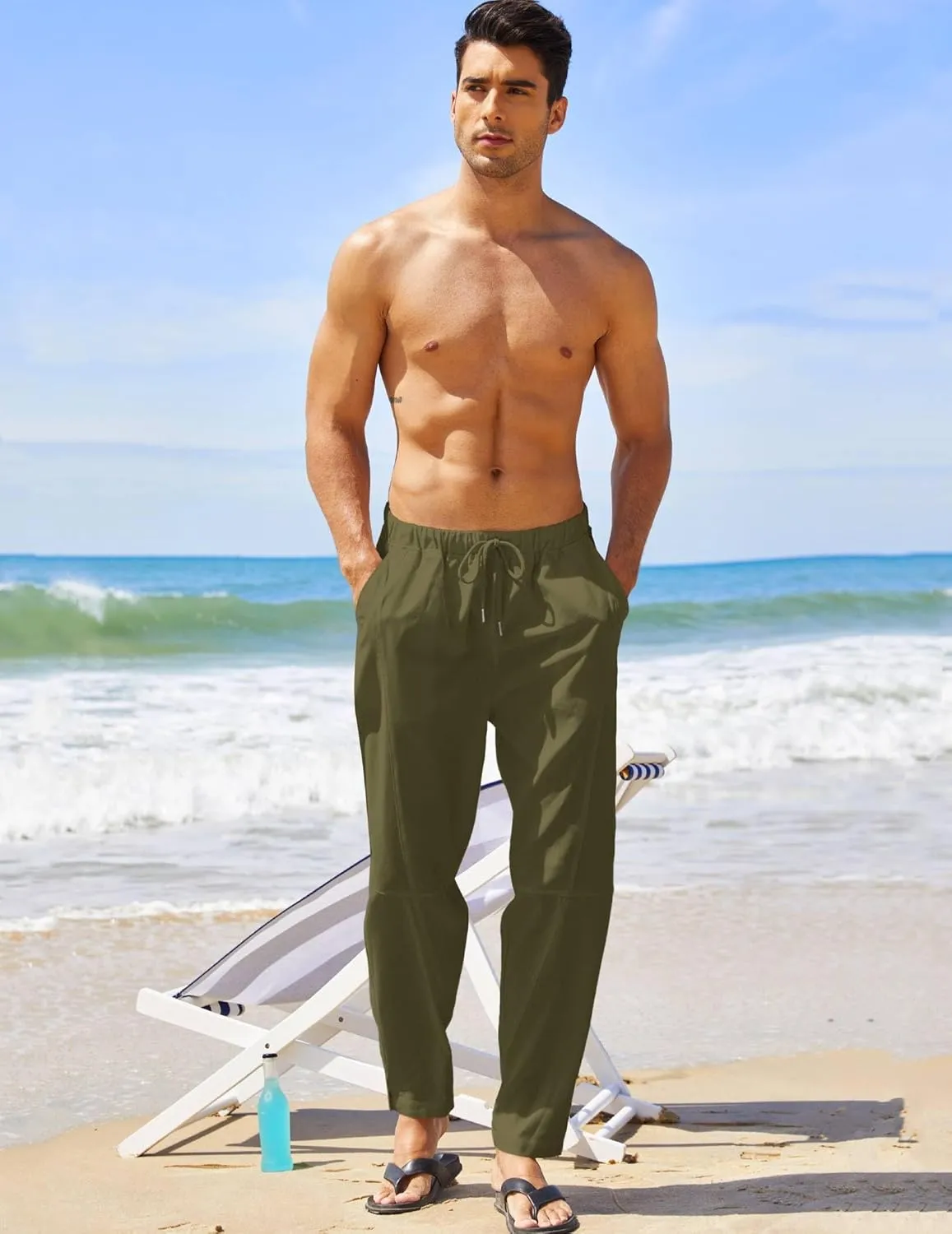 COOFANDY Men's Linen Harem Drawstring Pants Casual Elastic Waist Lightweight Trouser Hippie Summer Beach Yoga Pants