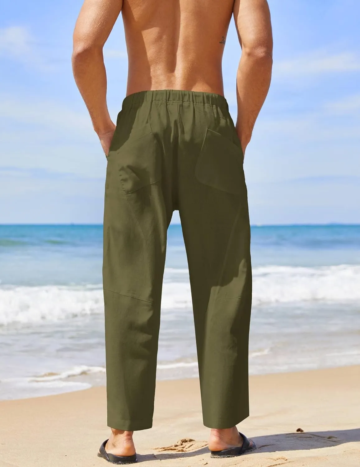 COOFANDY Men's Linen Harem Drawstring Pants Casual Elastic Waist Lightweight Trouser Hippie Summer Beach Yoga Pants