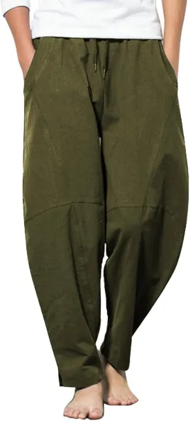 COOFANDY Men's Linen Harem Drawstring Pants Casual Elastic Waist Lightweight Trouser Hippie Summer Beach Yoga Pants