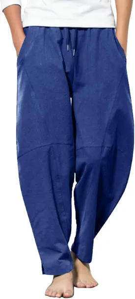 COOFANDY Men's Linen Harem Drawstring Pants Casual Elastic Waist Lightweight Trouser Hippie Summer Beach Yoga Pants