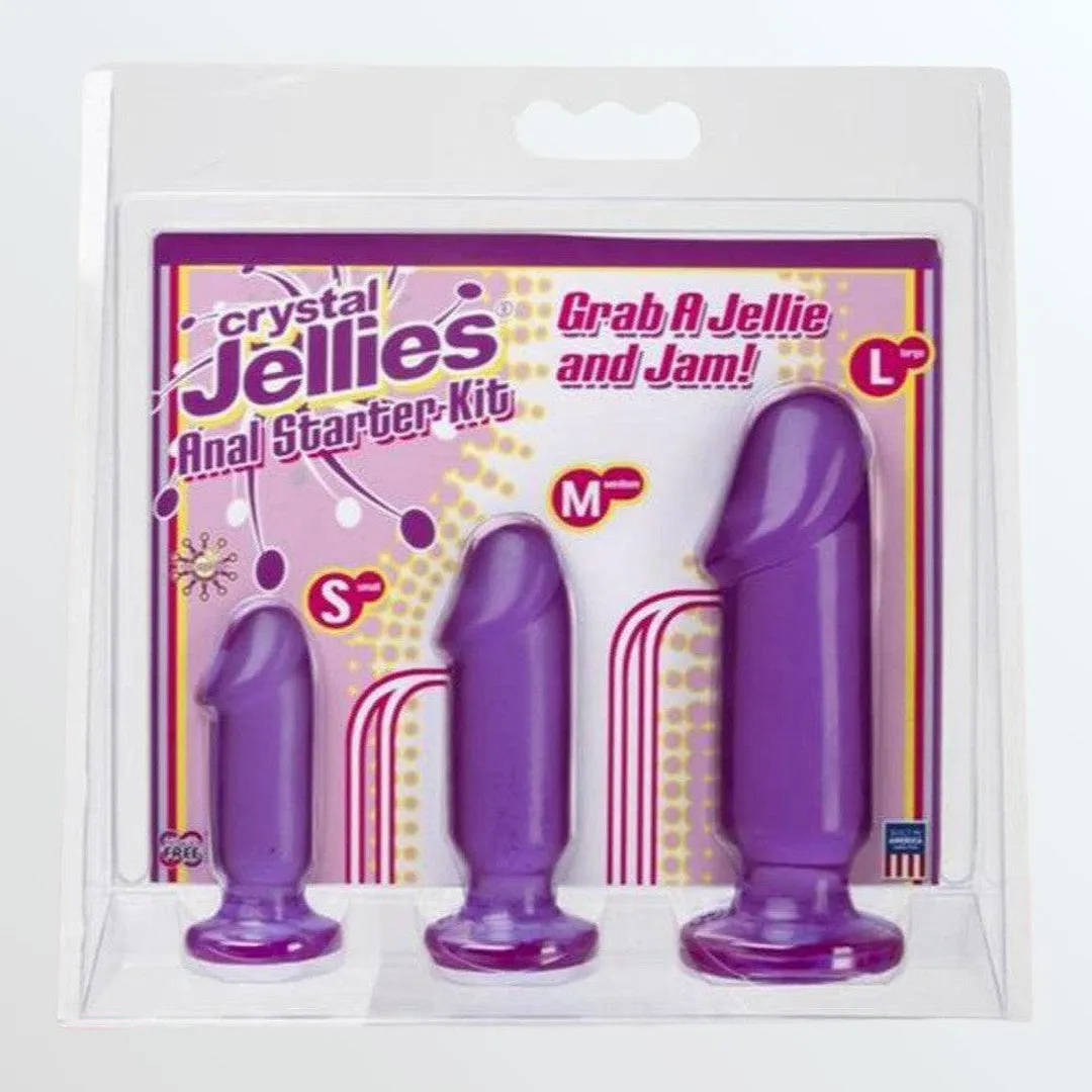 Doc Johnson Crystal Jellies Purple Anal Starter Kit - 3 Sensational Penis-Shaped Plugs for Beginner Pleasure