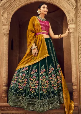 Green & Pink Bridesmaid Georgette Wedding Lehenga Choli