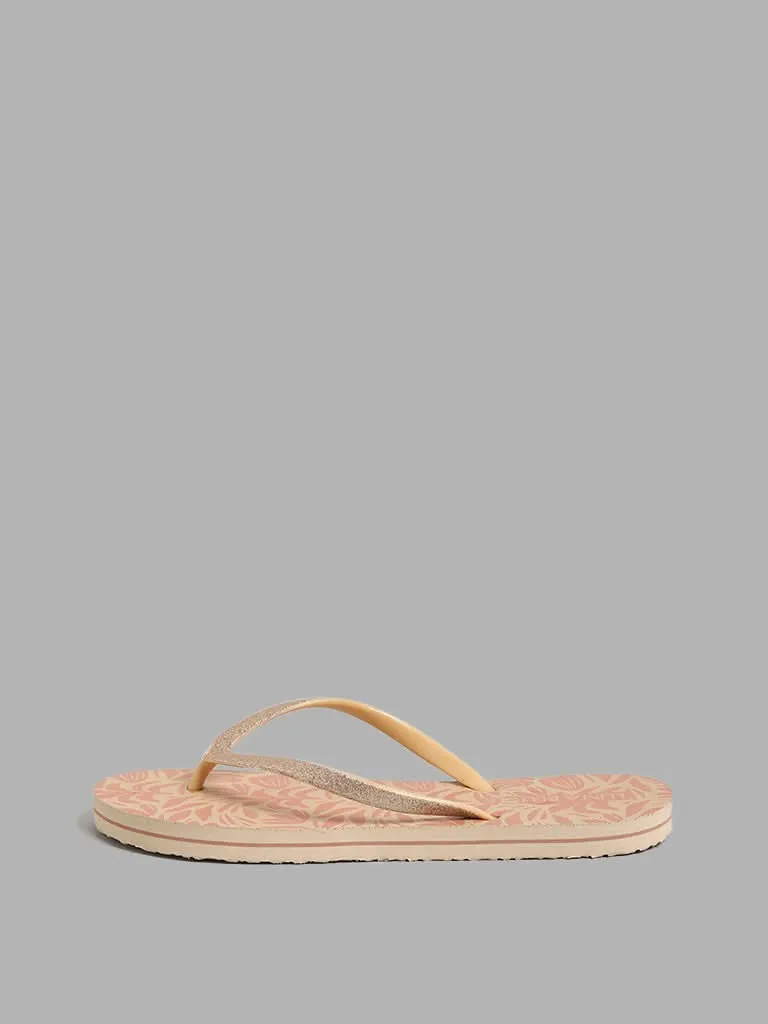 LUNA BLU Beige Lush Print Flip Flop