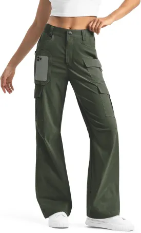 Moosehill Women's-Cargo-Hiking-Pants-High-Waisted Wide Leg Water Resistance Lightweight Stretch for Work Casual Outdoor