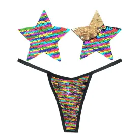Neva Nude Funfetti Multicolor Gold Flip Sequin Naughty Knix w/ Nipztix Pasties
