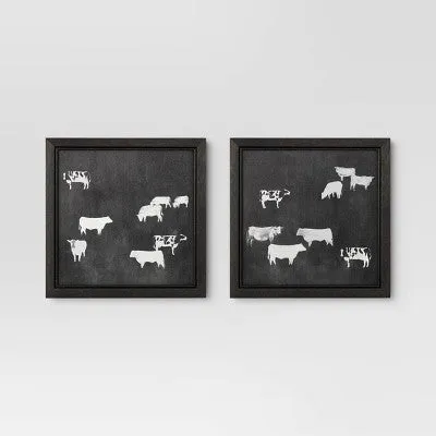 Open Box - (Set of 2) 12" x 12" Cow Collection II Framed Wall Canvases - Threshold