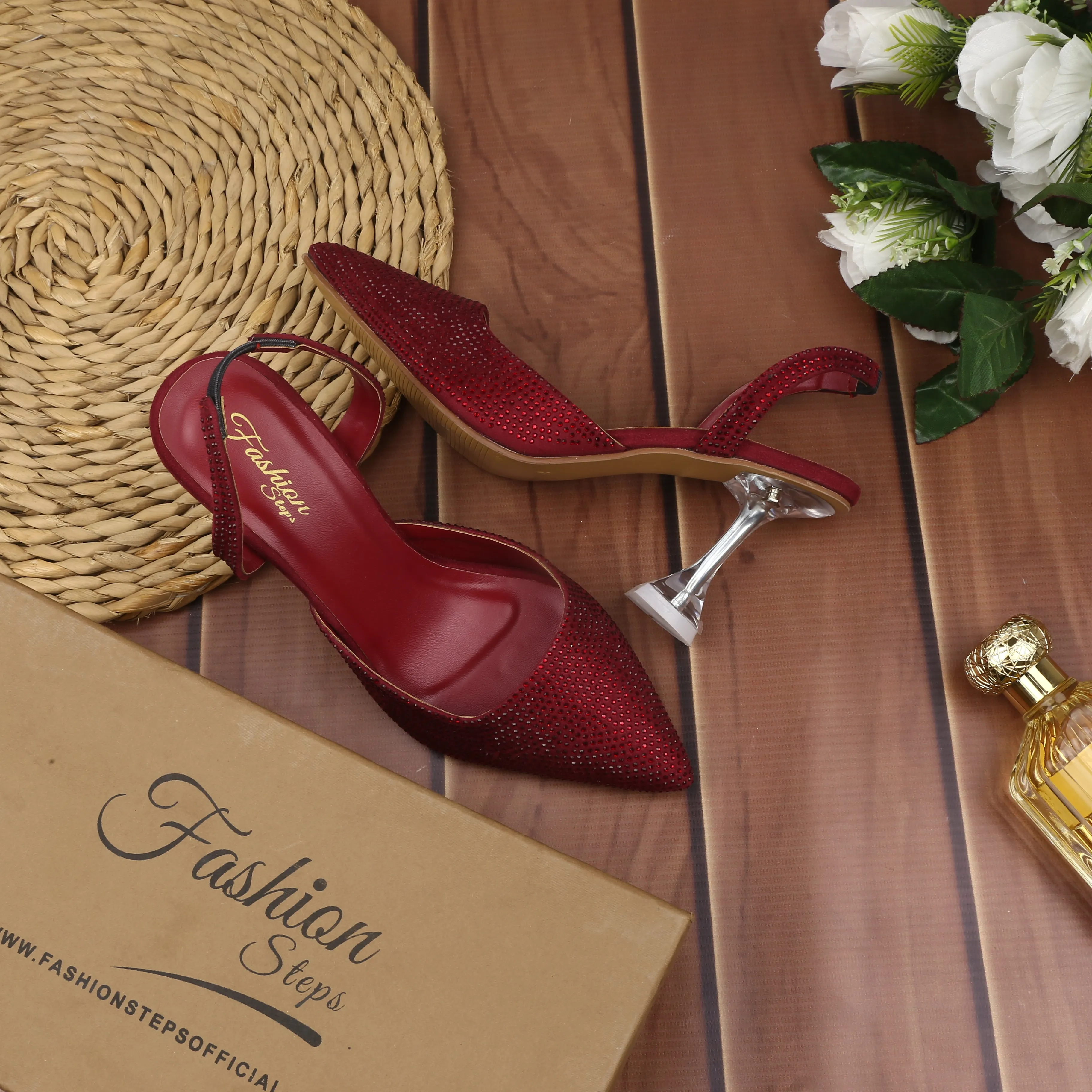 Sling Back Bejewelled Heels