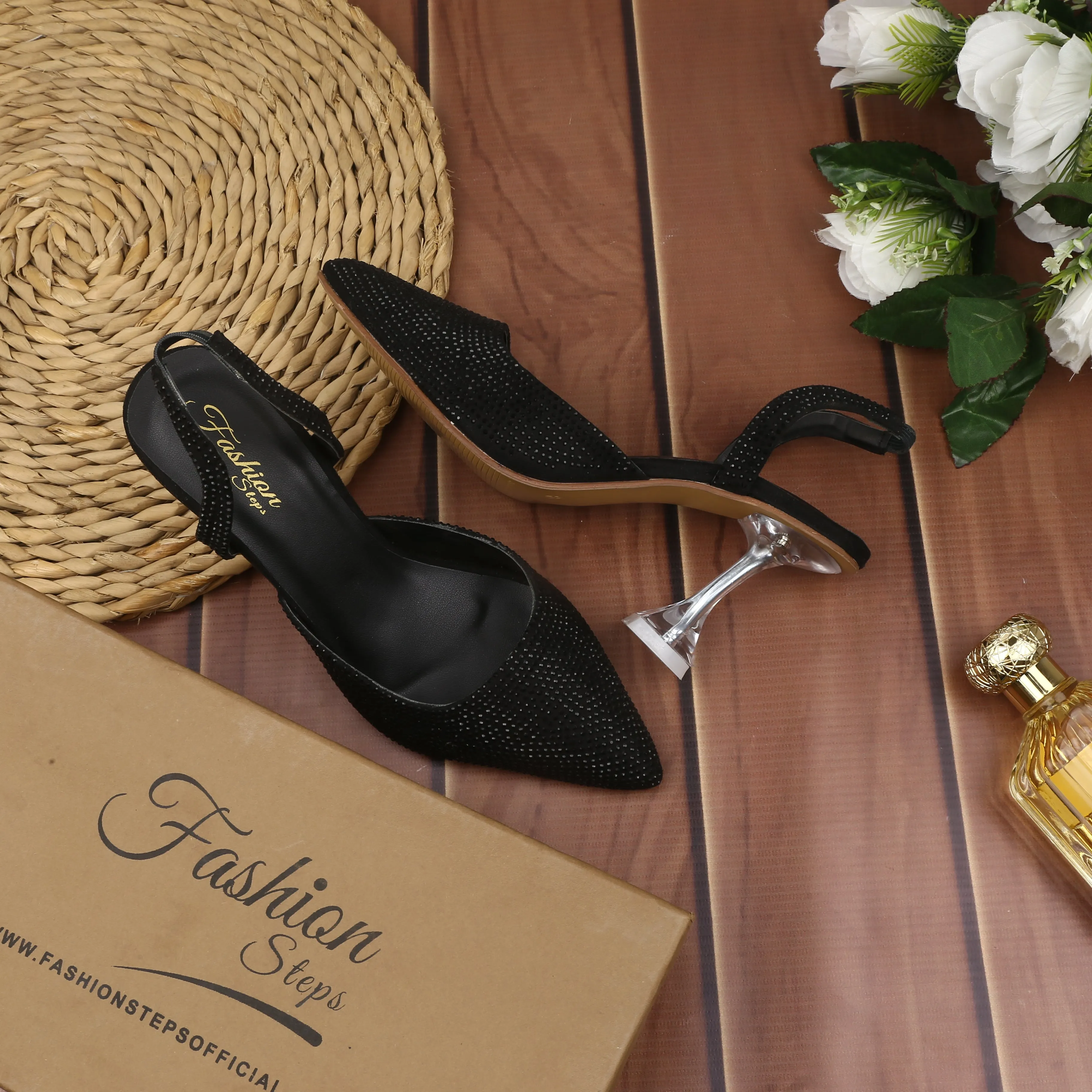 Sling Back Bejewelled Heels