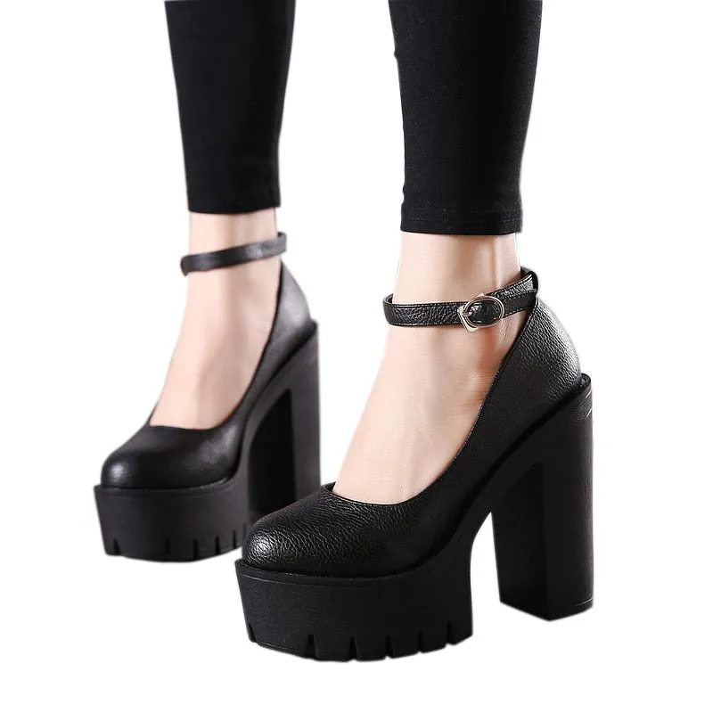 Trendy White/ Black  Baby Doll Platform Heels