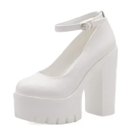 Trendy White/ Black  Baby Doll Platform Heels