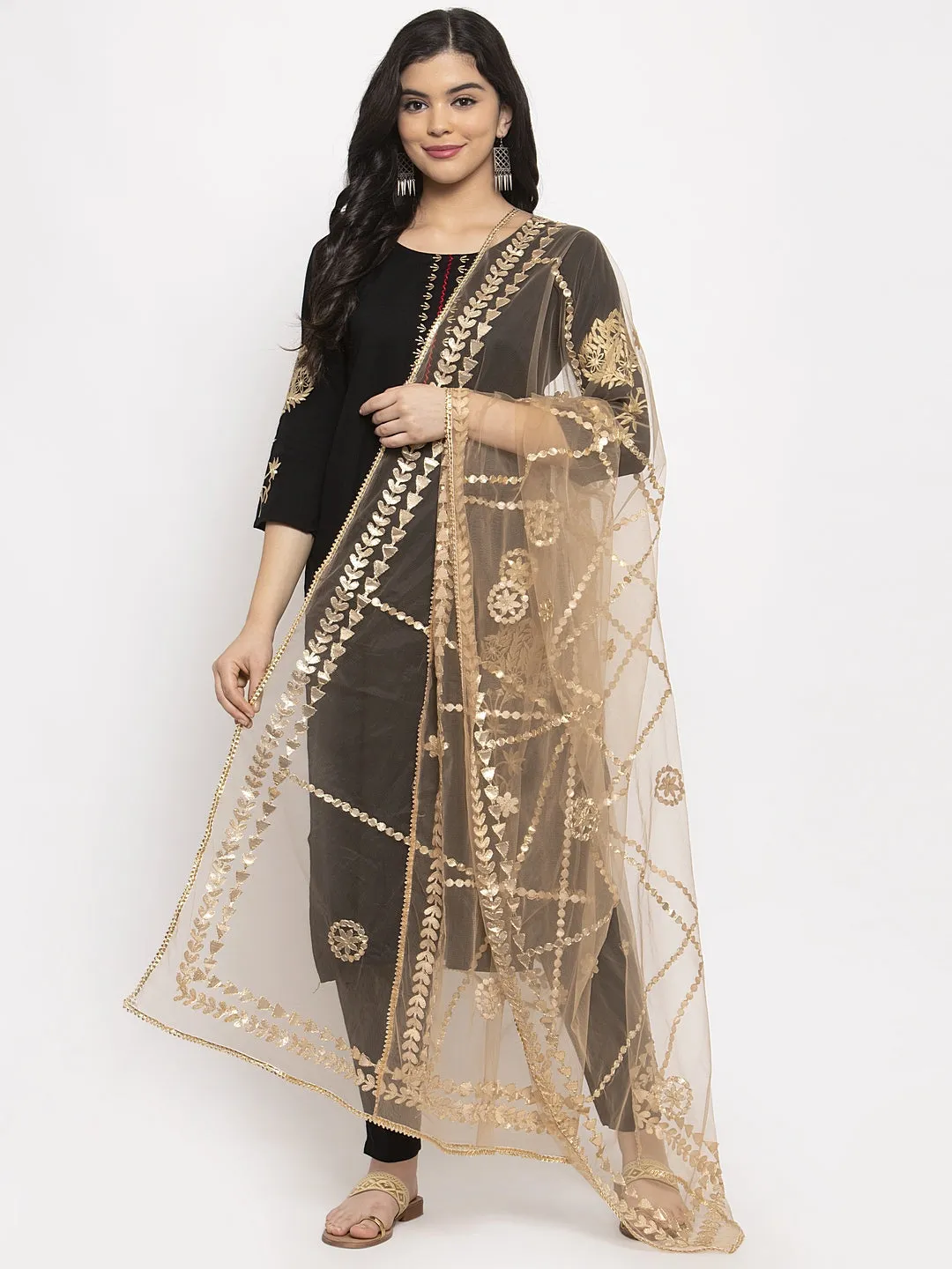 Women'S Fawn Gotta Patti Net Dupatta
