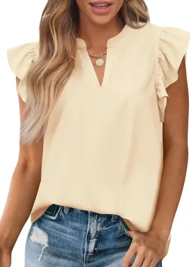 Zenlonr Womens Summer Tops 2025 Casual V Neck Ruffle Cap Sleeve Blouse Shirts Basic Tunic Tops Spring Outfits