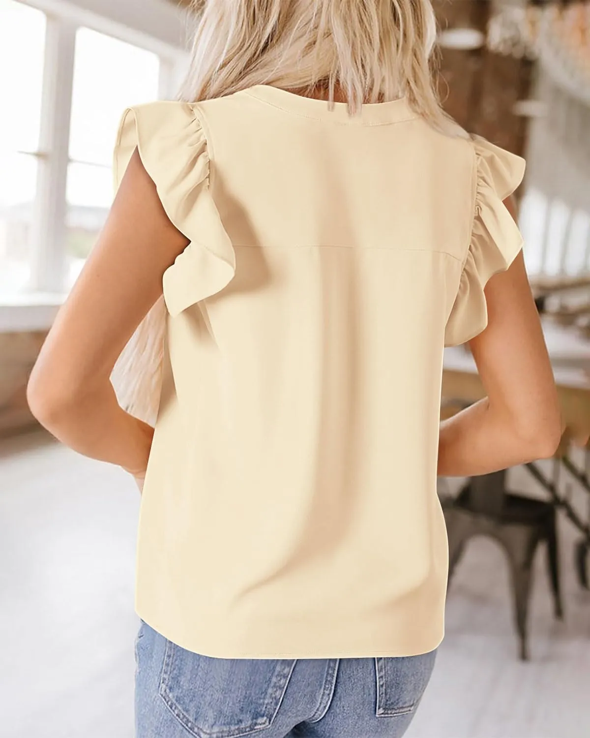 Zenlonr Womens Summer Tops 2025 Casual V Neck Ruffle Cap Sleeve Blouse Shirts Basic Tunic Tops Spring Outfits